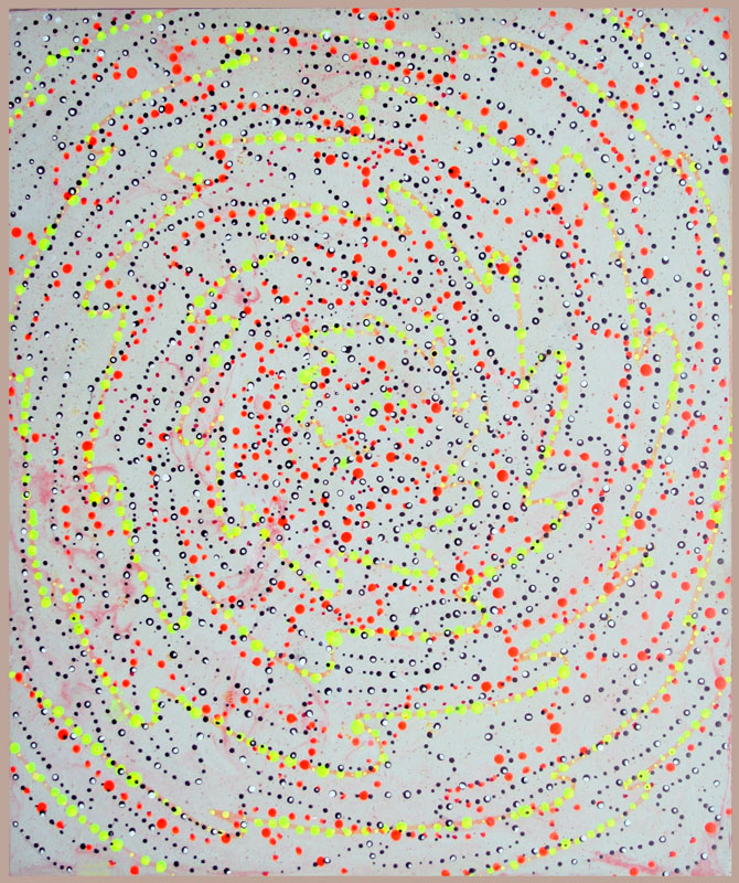 Walker, Hard Drawing – Giratorio in Pink, Yellow, Black and White, 2010, ink and nail polish on hydrocal, 12x10x1.75in.