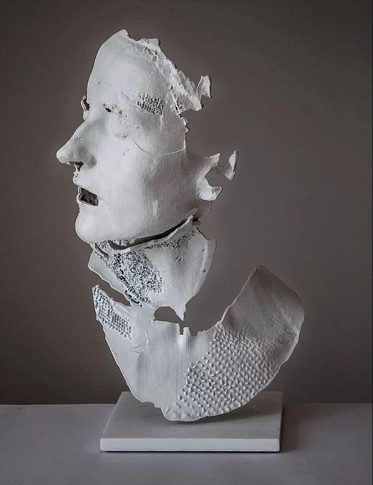 Kahn, Bust of a Woman II, 2016, powder-coated alumnium (cast from 3D print), 15 x 9 x 9 in.