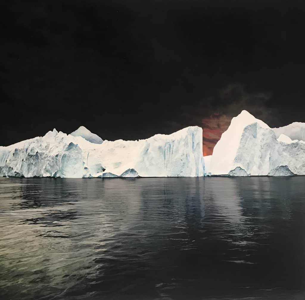 Iceberg (Fire).2019.mixed media on wood panel.18x18in