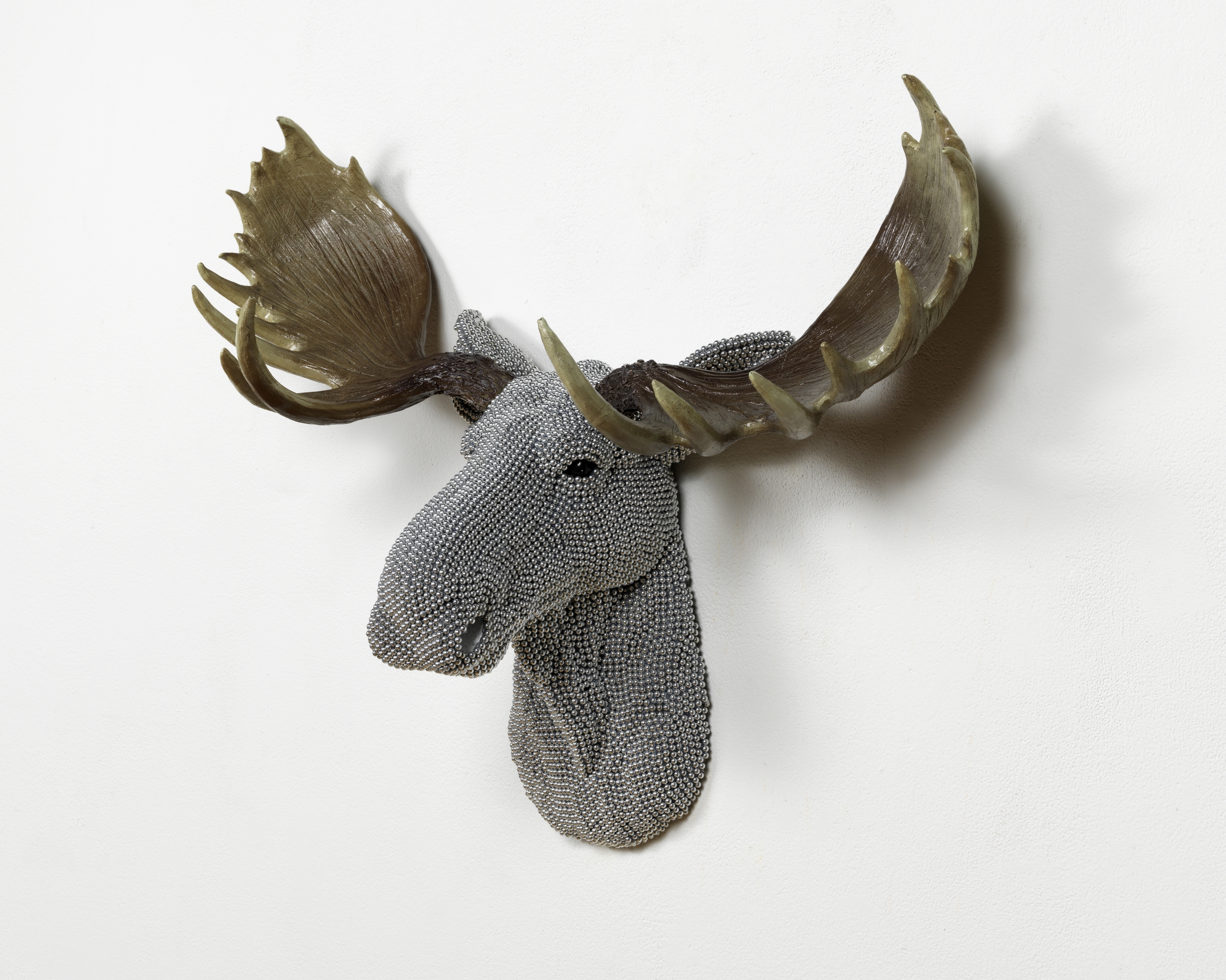 Courtney Timmermans, Moose (side view), 2012, air rifle BBs, cast resin, mixed media, 20 x 24 x 9 in.