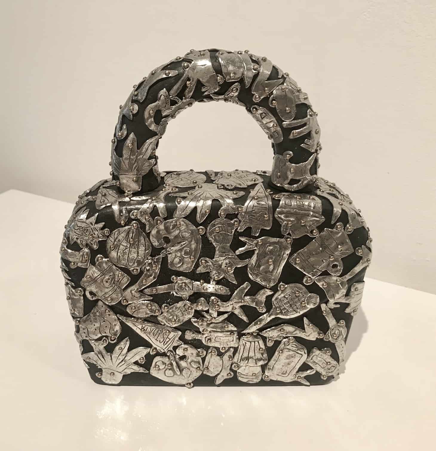 Demonte 2018, Female Fetish Small Handbag, pewter on wood, 9.25 x 8 x 3.75 in