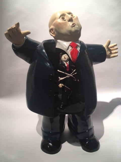 Sebastian of Wall Street, carved and painted wood, 24 high x 19 wide 1